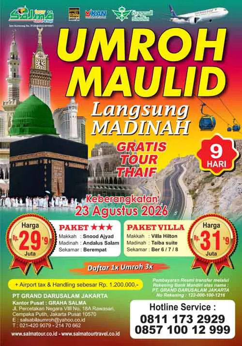 Harga Paket Umroh Maulid Nabi 2026 Informasi Fasilitas & Jadwal - salma tour